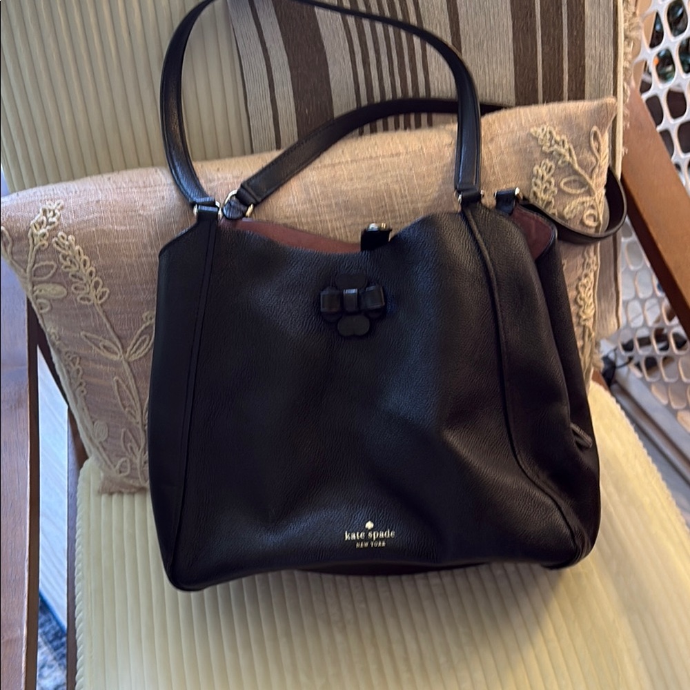 Kate Spade Talia medium triple compartment, black leather and pink suede.